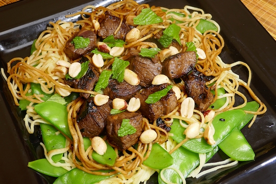 Vietnamese shaking beef and noodles