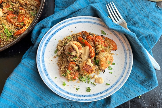 Chicken meatballs with quinoa and pan-roasted carrots pack in the protein